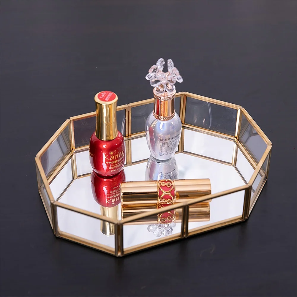 
Vintage Glass Jewelry Tray with Mirrored Bottom Vanity Organizer for Accent Table decorative tray 