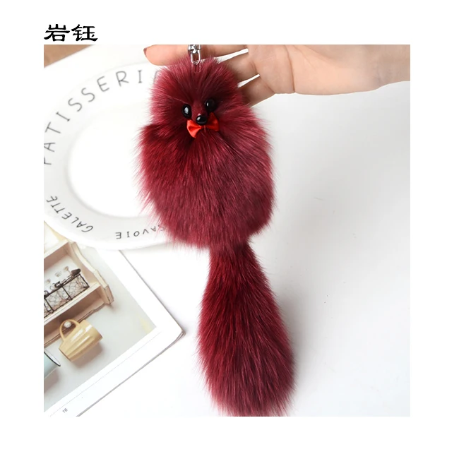 Little fox keychain toy random fashion cute fox fur ball plush keychain car keyring pendant for bag