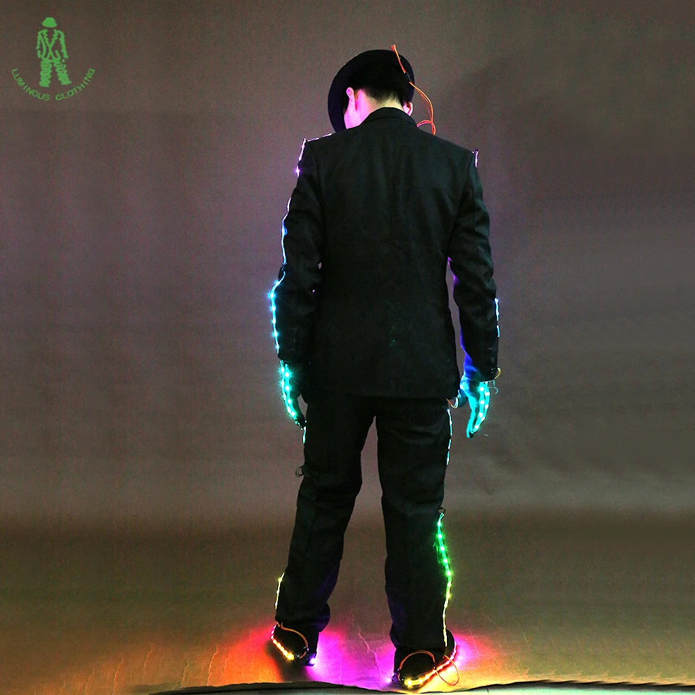 High Quality LED Suit Colorful Luminous Clothes Michael Jackson Style Performance Ballroom Night Club Show Luminescent Clothes