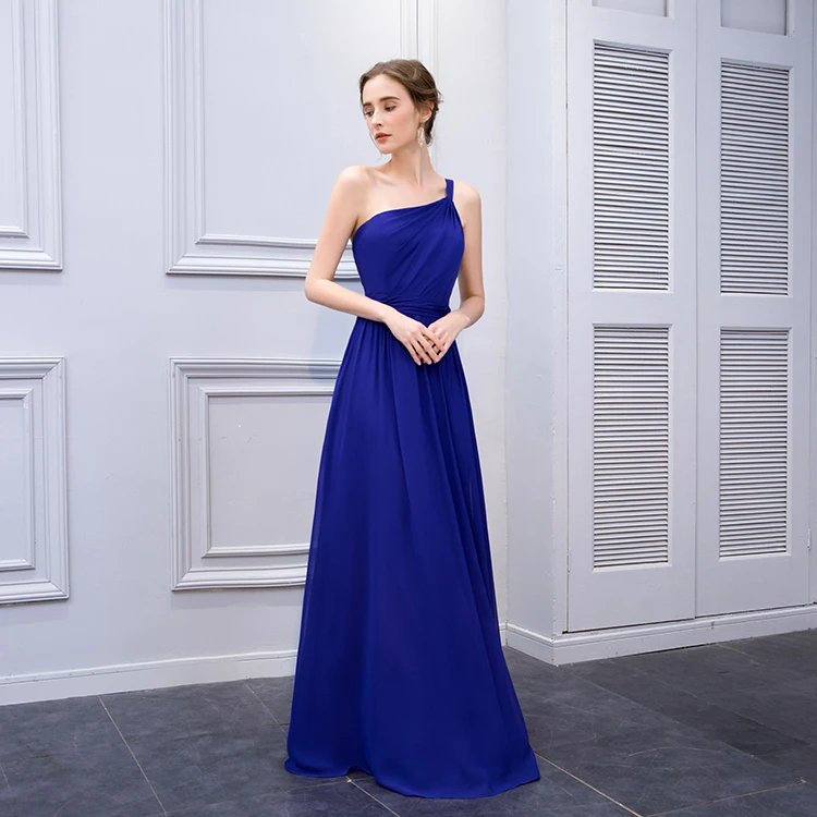 Fancy popular one shoulder blue evening bridesmaid dress 2019
