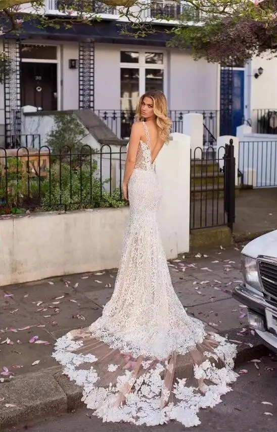 Sleeveless Sexy Wedding Gown Robe de mariage 2021 Transparent Open Back Mermaid Bridal Gowns Lace Custom Wedding Dresses