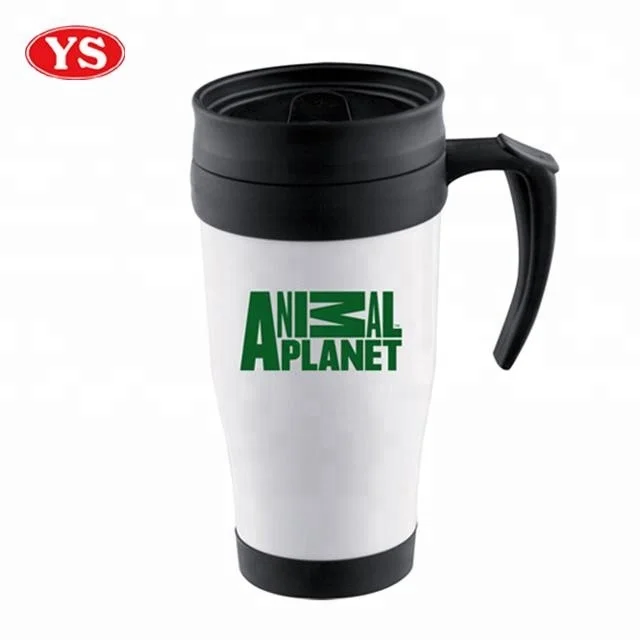 double wall 14oz non-spill plastic auto travel mug with handle