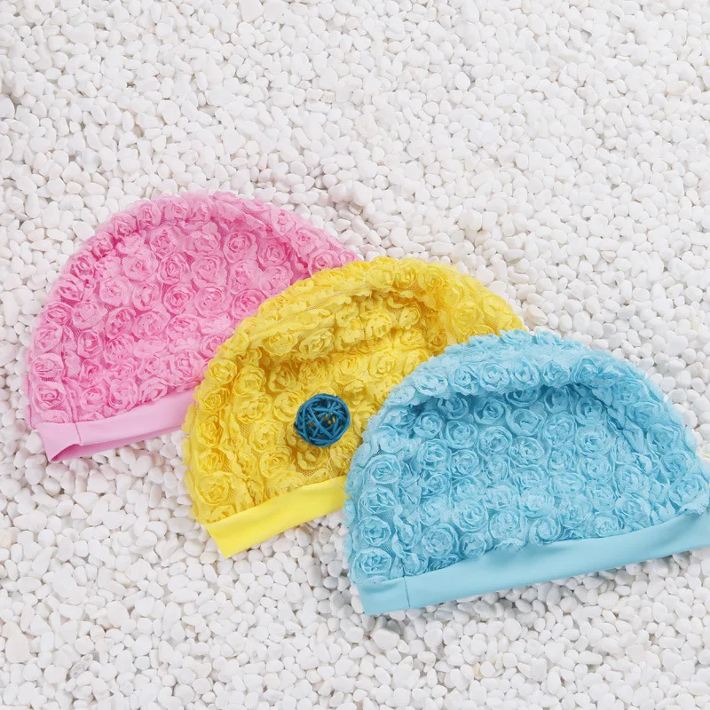 Разрезанная маленькая Цветочная шапочка для плавания из полиэстера для девочек