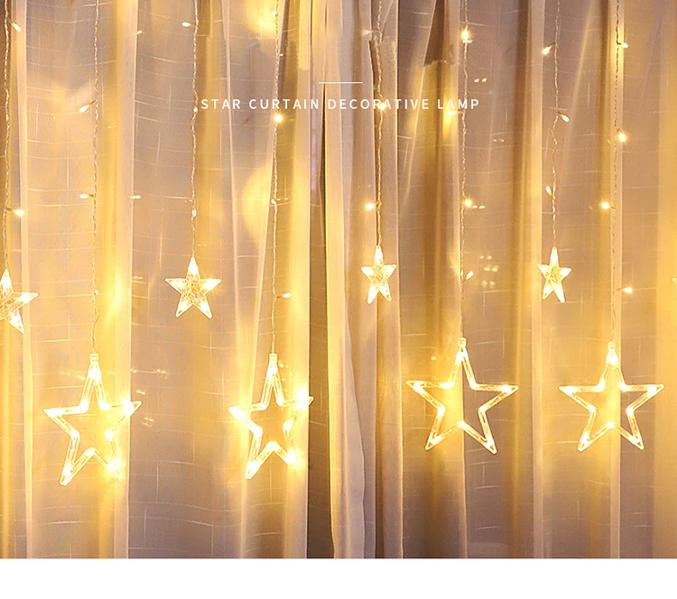 
AC 110V or 220V Holiday Lighting LED Fairy Star Curtain String luminarias Garland Decoration Christmas Wedding Light 2M 