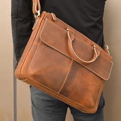 Dreamtop DTC489 classic England style briefcase conference handbag crazy horse leather shoulder bag mens laptop bag 14 inch