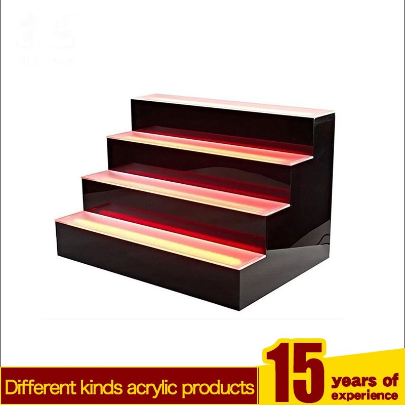 Factory custom hotel bar 3 tier pmma plexiglass floating led wine acrylic display shelf rack wine bottle glorifier display stand
