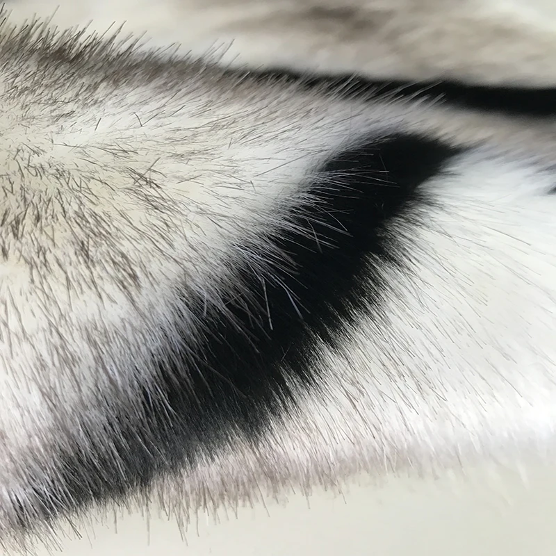 
Free Sample White Black Stripe Faux Fox Fur Fabric 