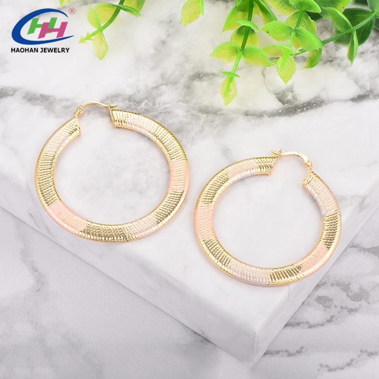 
2019 newest Fashion Design Jewelrythread hoop earrings three tone for lady 