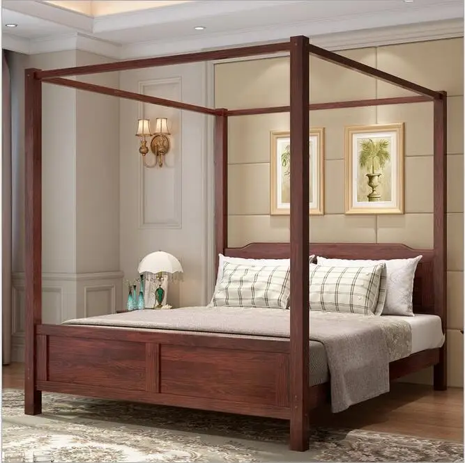 Low Price Antique Solid Wood King Size Poster Bed Wooden Bed For Bed Room Furniture
