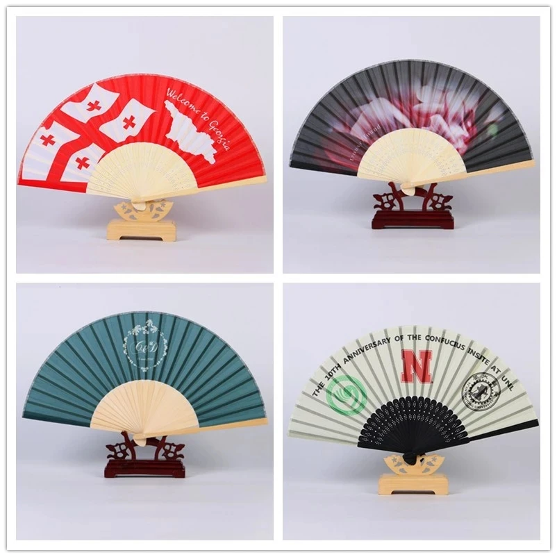 Cheap Plain Blank DIY Program Wedding Silk Hand Fans Personalized Silk Fans