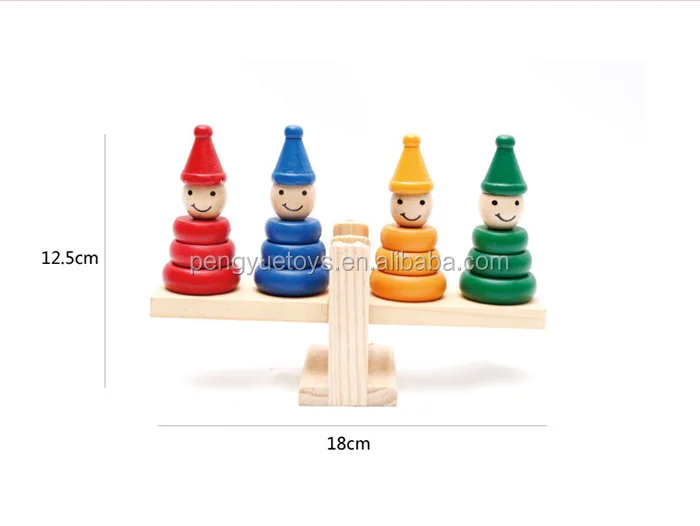Wooden Clown Rainbow Stacker Seesaw Balance Scale Board Balancing Game Kids Early Education Toy Birthday Gifts