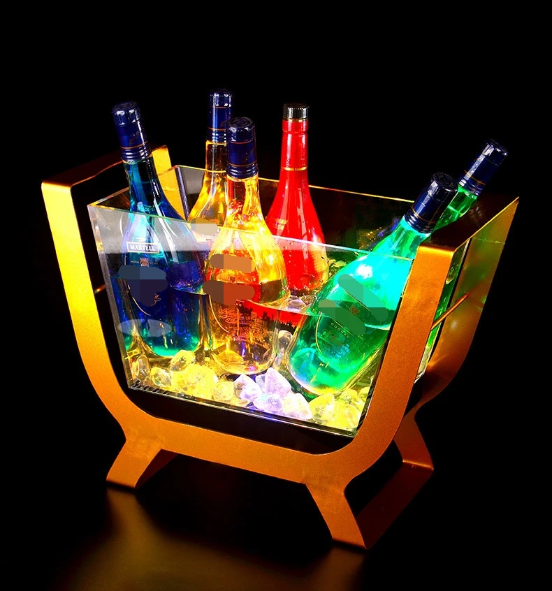 LED lighting golden chargeable champagne rectangular luminous acrylic ice bucket
