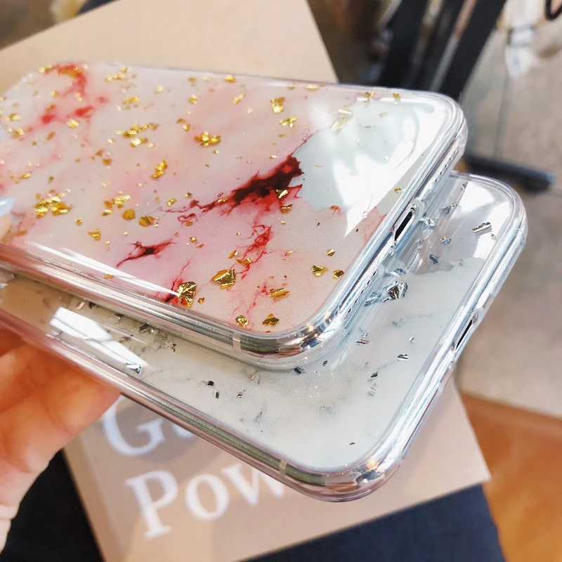 Роскошный блестящий Мраморный чехол из золотой фольги для iPhone X XS Max XR, мягкий чехол из ТПУ для iPhone 7 8 6 6s Plus, чехол с эпоксидной смолой и блестками