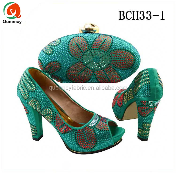 BCH33 Queency New Coming African Women High Heels Ladies Wedding Matching Italian Shoes and Bag Set