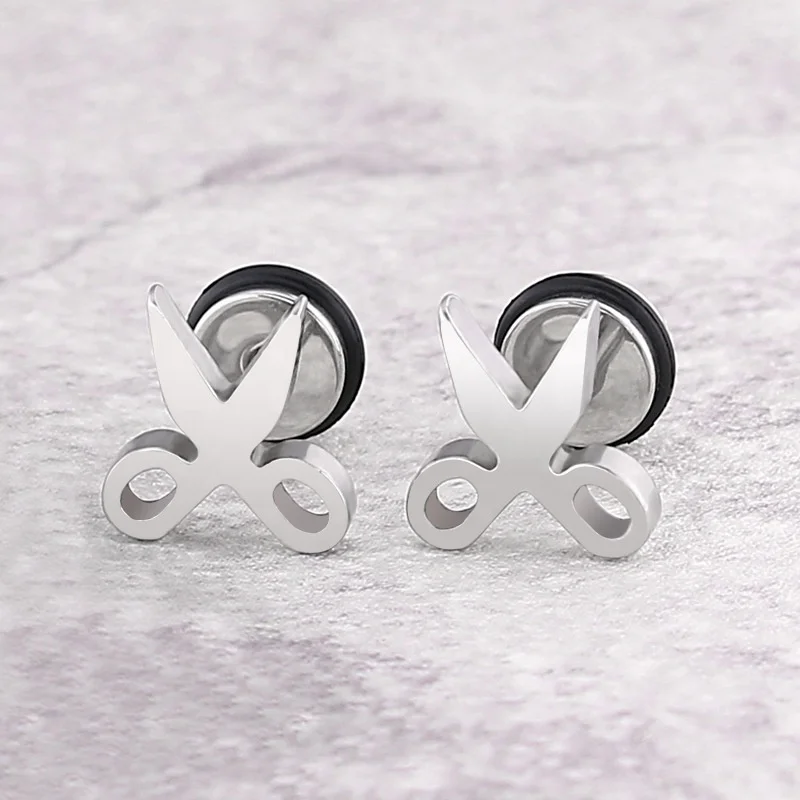 
Wholesale new design Jewelry Stainless Steel gold silver black Scissors Stud Earrings 