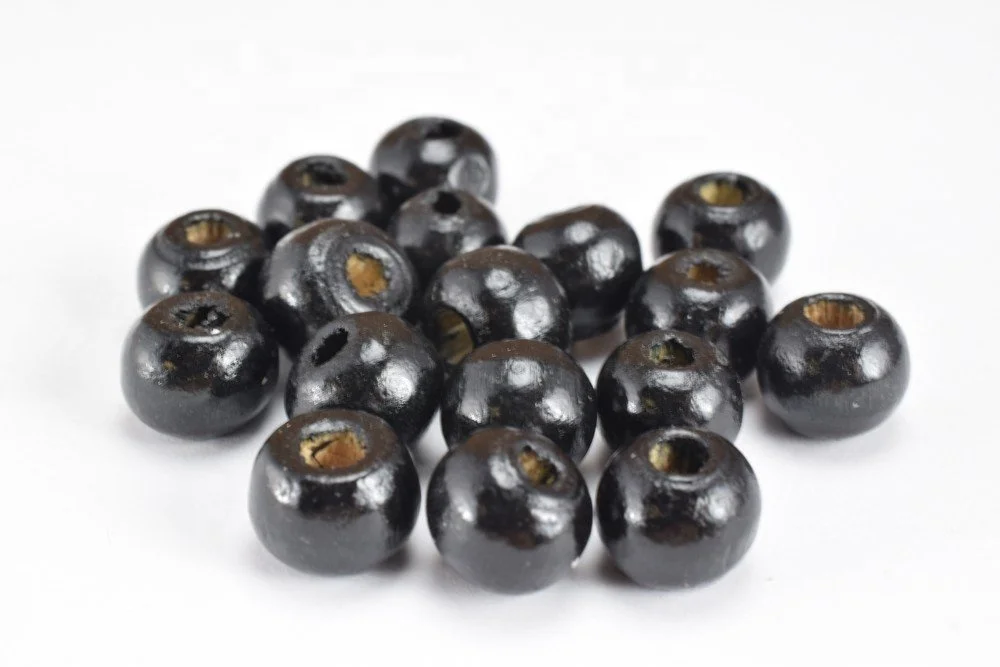 Hot-selling Factory 10mm Shiny Black Wood Round Beads Sizes For Jewelry Making