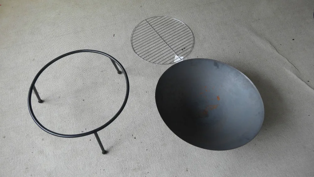
outdoor cast iron fire pit/bowl with wood grill 