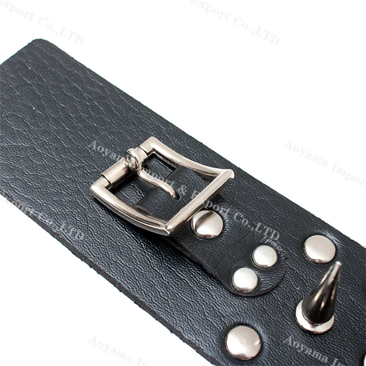 Black Leather Rivet Collar Slave Fantasy Fetish BDSM Gear Bondage Neck Strap Sex Product