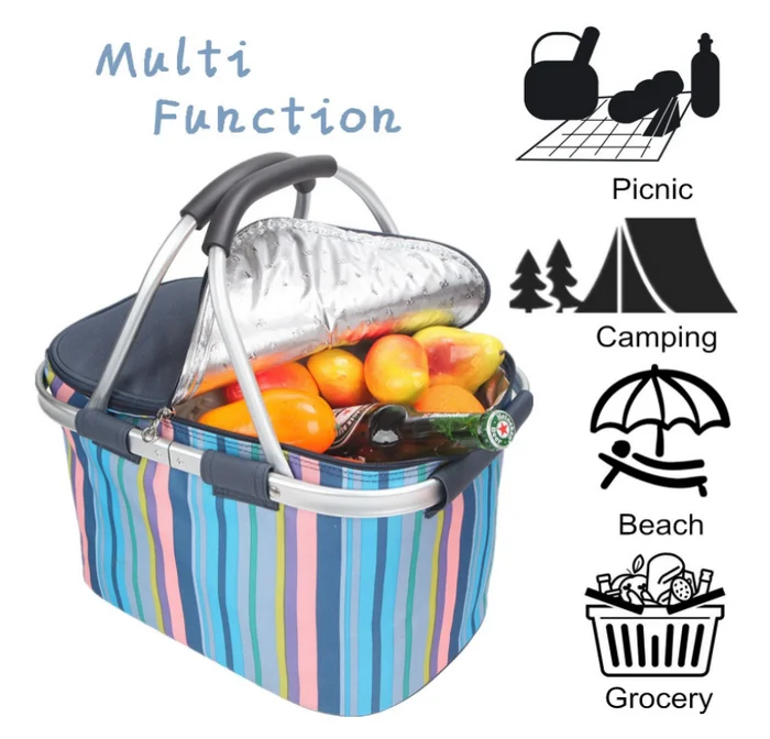 Wholesale Fashion Folding Collapsible Travel Picnic Insulated Cooler Basket Cool Tote Bag