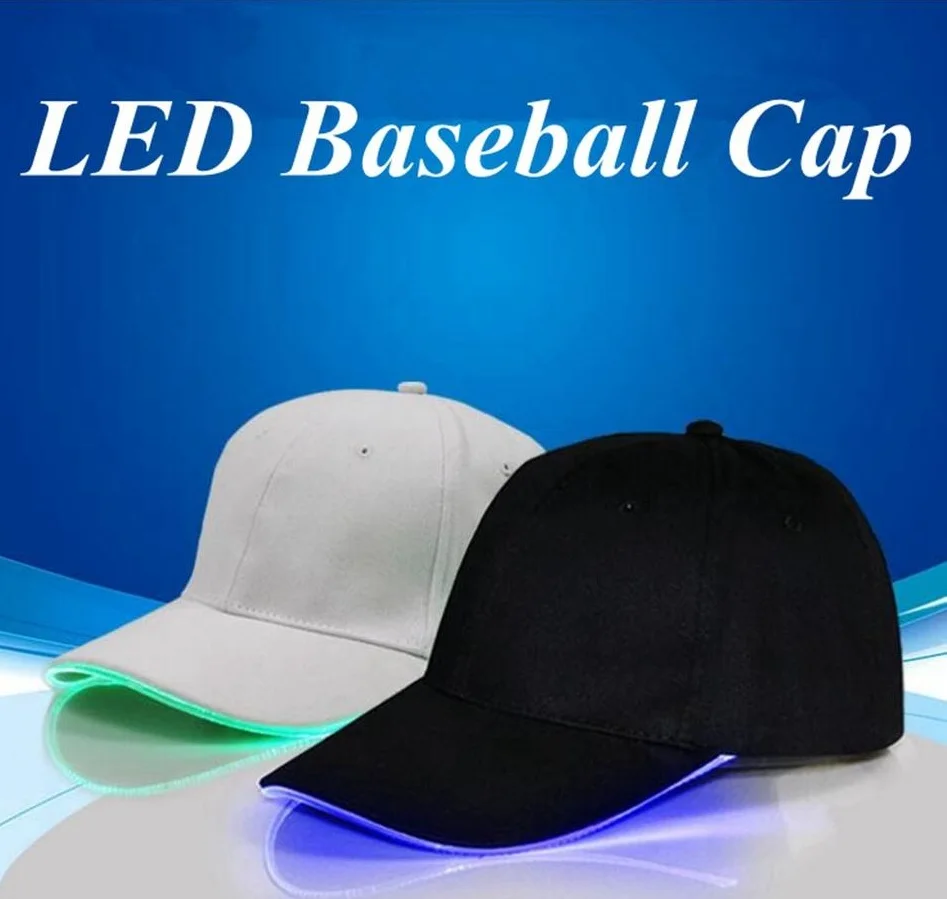 Hot New LED Baseball Caps Cotton Black White Shining LED Light Ball Caps Glow in Dark Adjustable Snapback Hats Luminous Party
