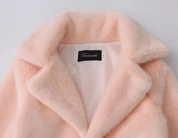 Новая стильная розовая пушистая длинная шуба из искусственного меха норки с большим воротником лацканами для женщин розовый серый белый