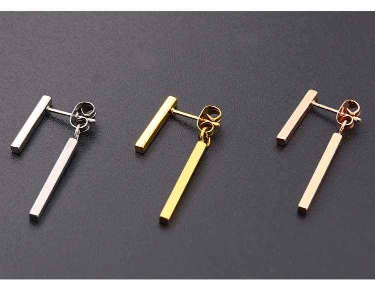 Showfay 18k розовое золото серьги Модные из нержавеющей титановой стали геометрические Двойные квадратные бар Висячие серьги для женщин Вечерний Подарок