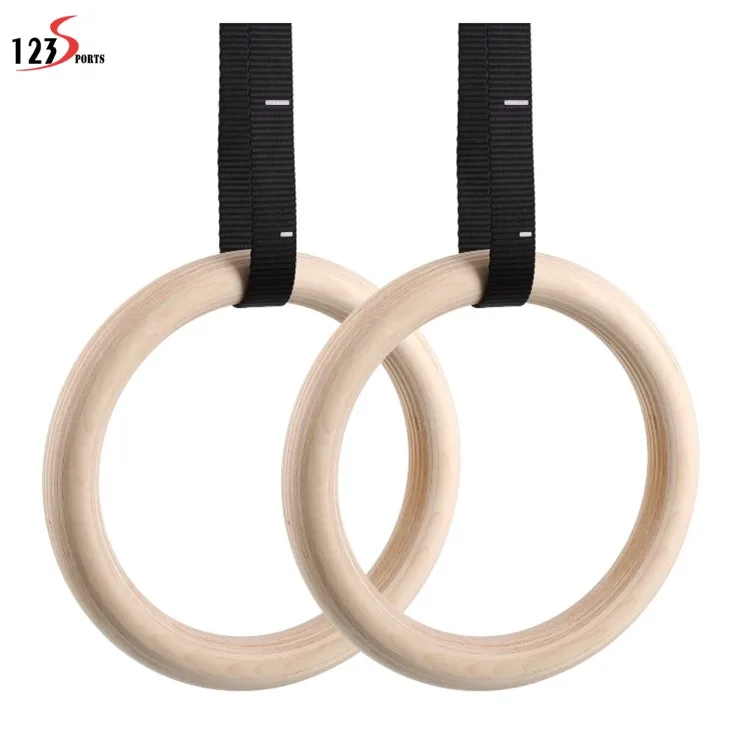 Custom logo Fitness Strength Training muscle up Wood Rings Gymnastics