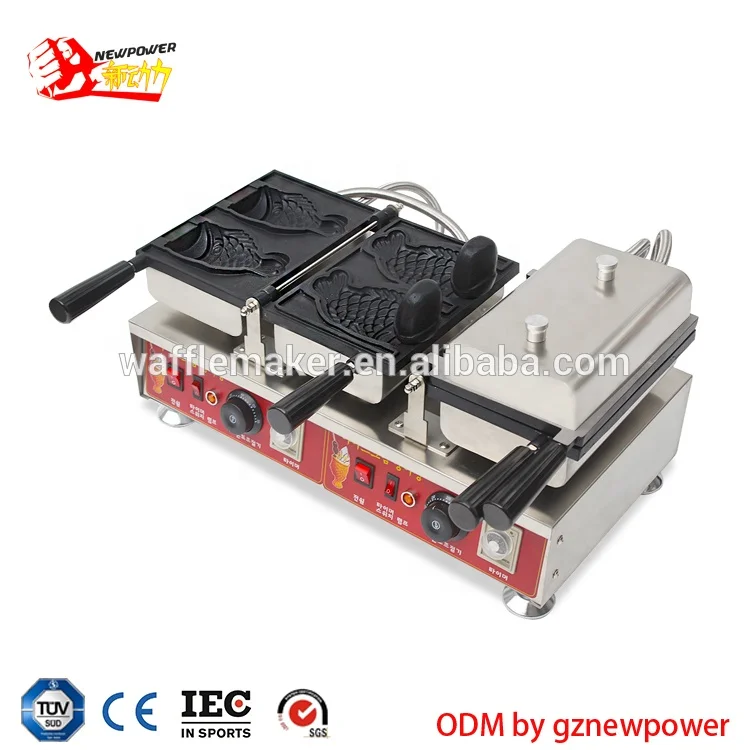 fish open mouth cake taiyaki ice cream cone waffle making maker machine