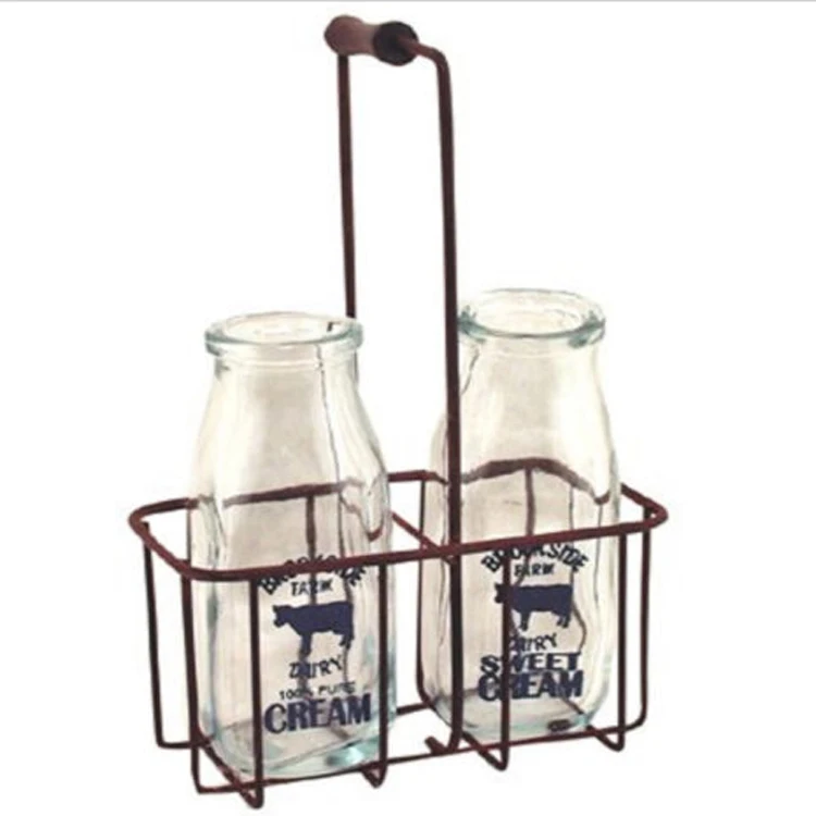 Small Vintage Milk Bottle With Carrier Basket