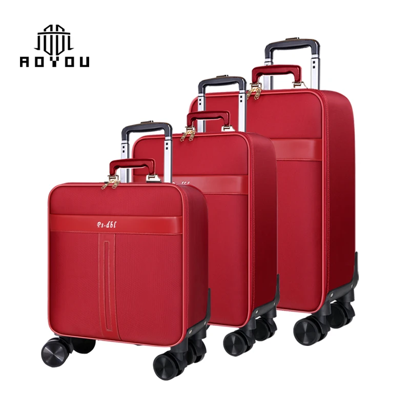 
Red suitcases with 360 degree wheels boarding case three nylon luggage sets 