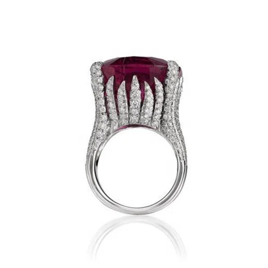 Large Purple Stone Engagement Rings Strip Rings Bague High Quality Bright Silver Party Ring Jewelry for Women Girl Romantic