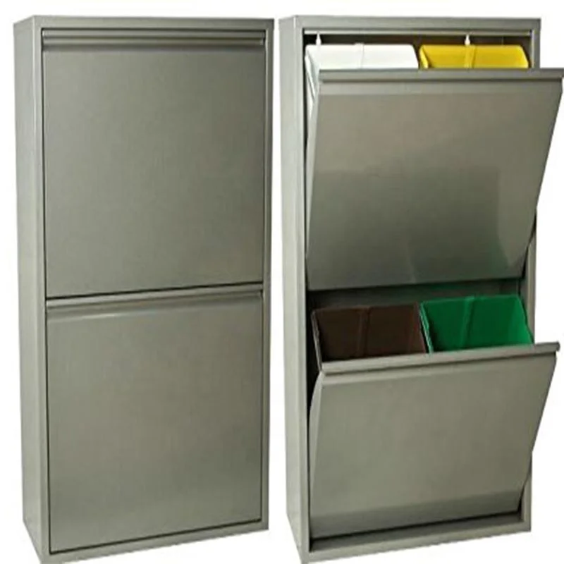 Foldable Metal 2/3/4 compartment Garbage Recycling Trash Bin Wall Mounted Indoor Waste Segregated Recycle Bins