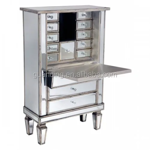 mirrored antique jewelry cabinet with multi drawers