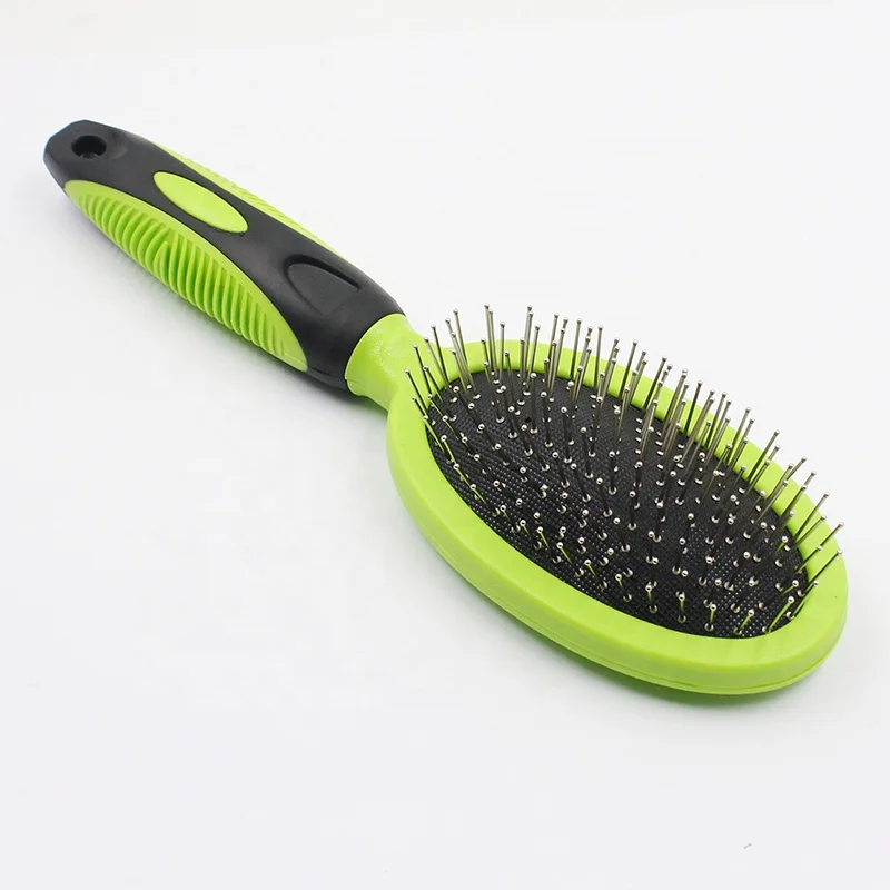 Pet puppy soft handle metal long pin grooming slicker brush for long haired dogs