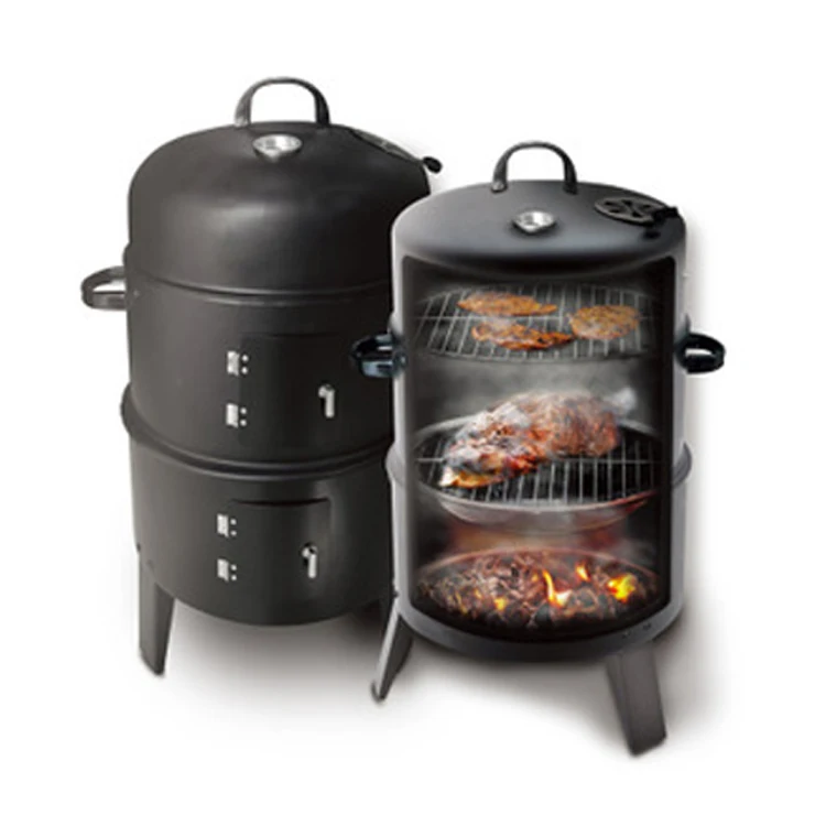 Portable 3 in 1 vertical barrel bbq grill with thermometer beer keg barbecue grill smoker