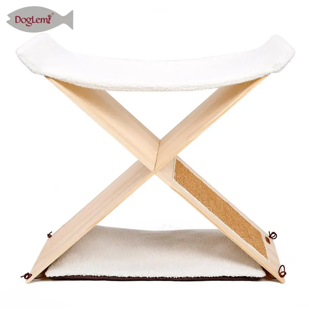 Nature Cat Beds Furniture Simple 2 Leve Furniture Cat Tree Solid Wooden Scratching Post Cat