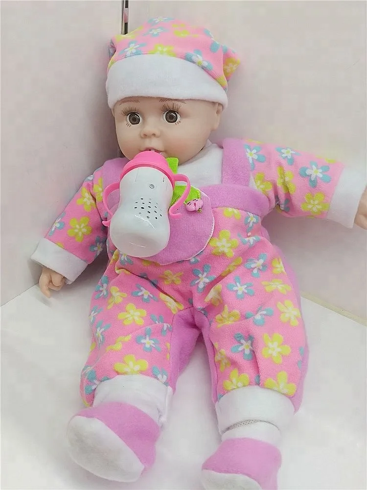 2018 new Children play electronic vinyl 39cm lovely reborn nursing bottle baby doll cry laugh dad mommy doll for music gift toys