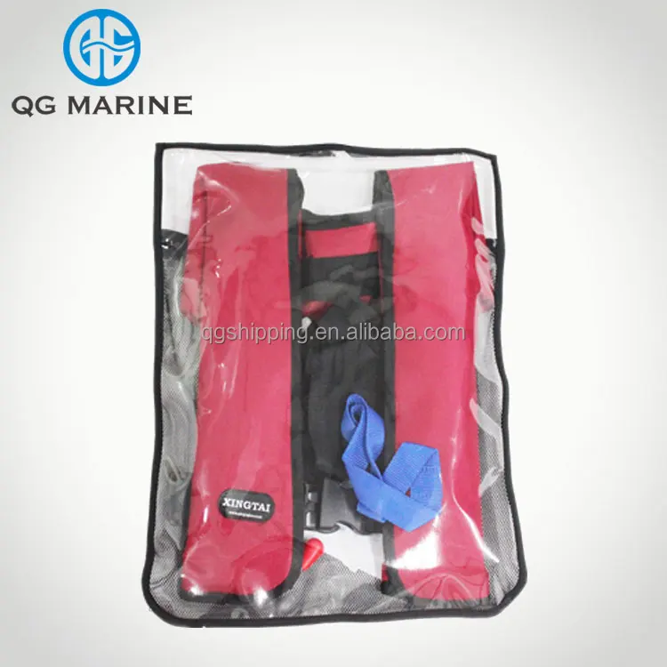 150N Marine Solas CO2 Inflatable Life Jacket to Be Used in Life Saving for Person on Board Vessels Sailing Red with Yellow 0.5n