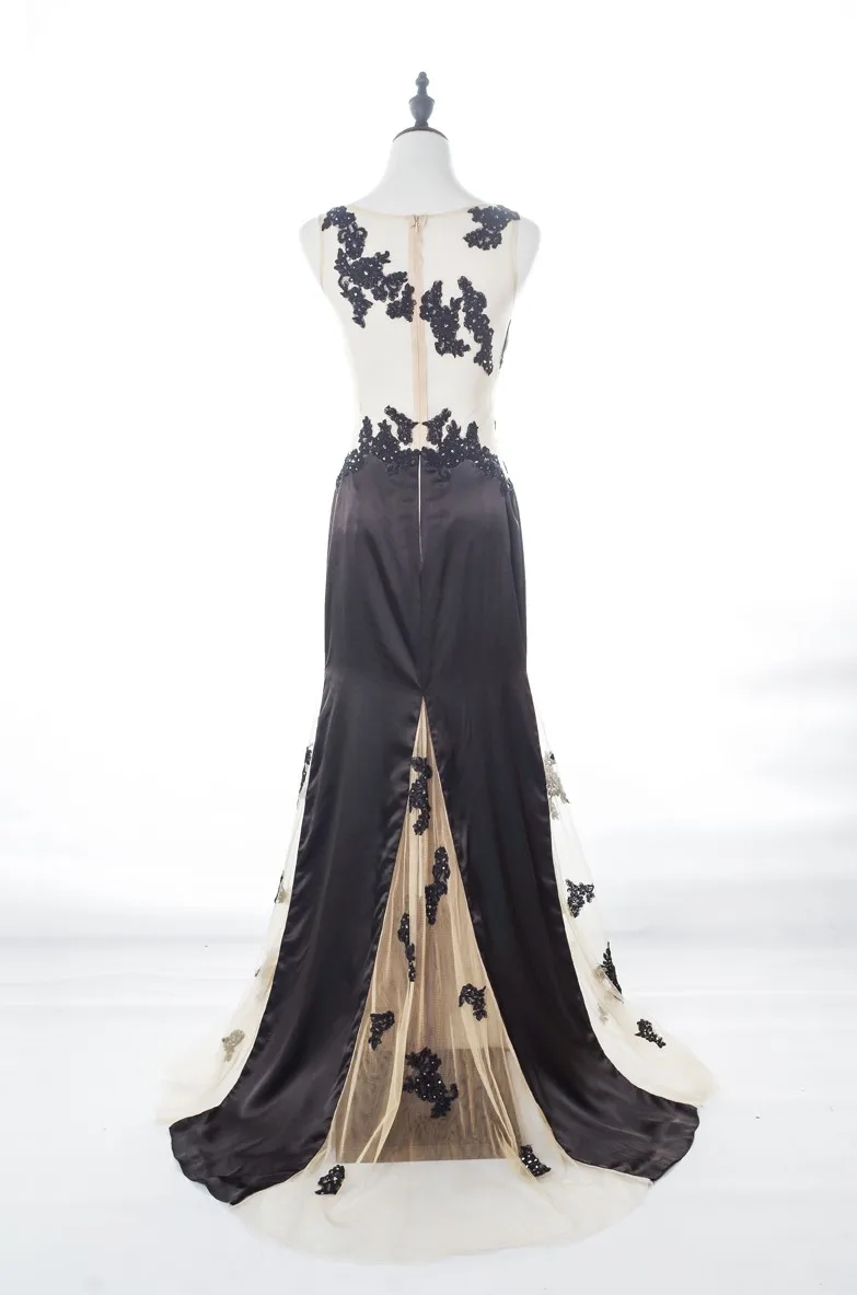 Latest long-length black a line evening dress formal