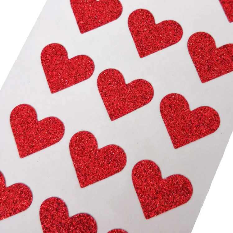 Cheap glitter heart shaped adhesive sticker for decoration