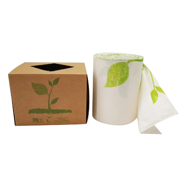 ASTM D 6400 Certified 100% compostable bags on roll with retail packaging