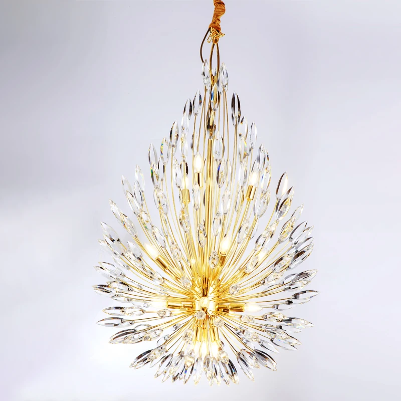 zhongshan Minimalist new design home rooms gold plating gild crystal fire wall ceiling pendant lamp chandelier light