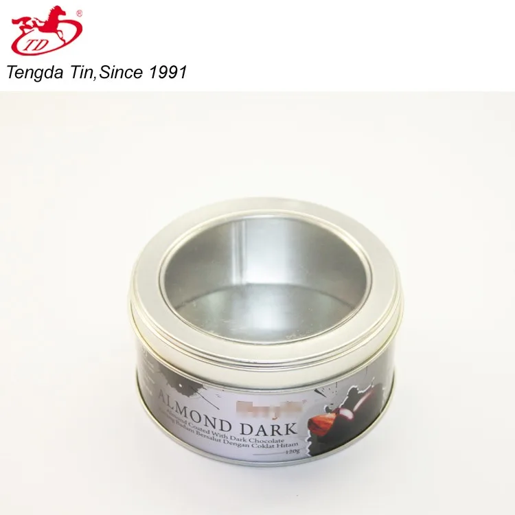 
simple style transparent window chocolate/candy display metal tin box with lid 