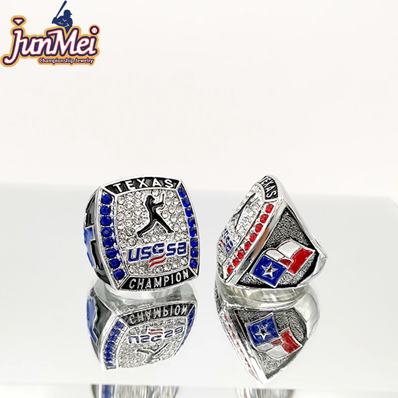 high quality cheap custom your own logo and text usssa texas state softball champion and runner up championship rings for youth