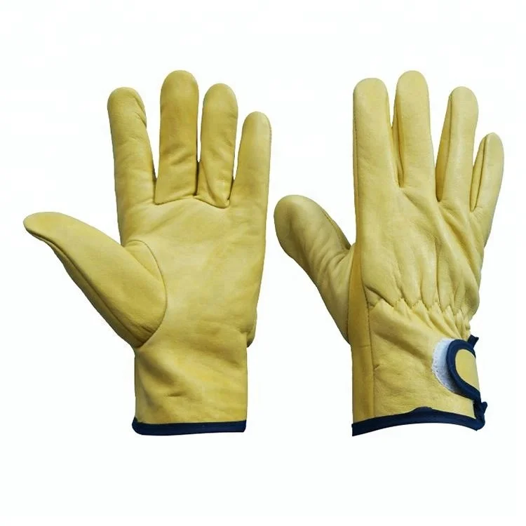 Yellow Goat Skin Leather Driving Gardening Safety Work Gloves