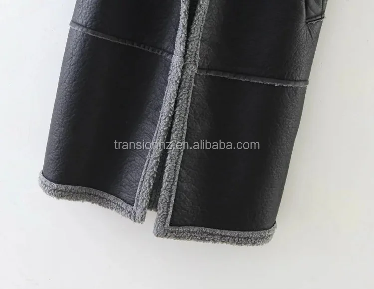 women faux fur leather waistcoat long sherpa fleece vest