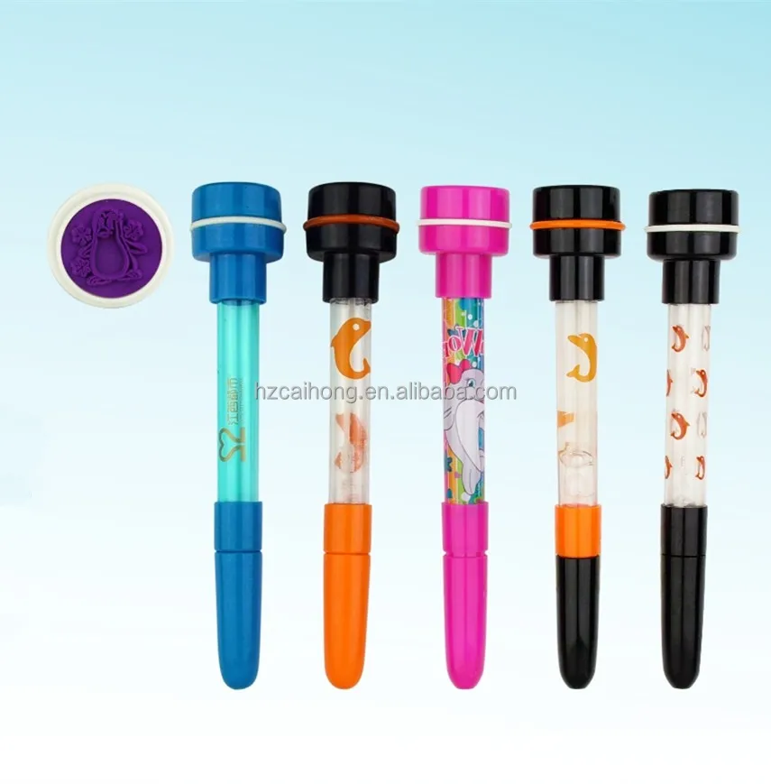 2016 best selling self-inking stamp bubble pen with led light