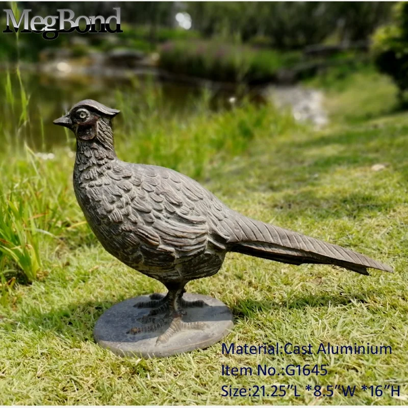 Pheasant Figurine Home Decor, Big Bird Statue Animal Sculptures Figures Bronze Mid-Century Modern Art