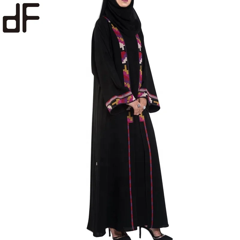 Custom New Abaya Islamic Wholesale Abaya Front Open Kaftan Egyptian Abaya 2023 Stylish Modest Fashion Thobe Glitter Lace Black