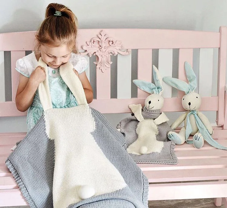 
New Baby Cute Rabbit Blanket Knit Crochet Super Soft Warm Wool Swaddle Absorbent Kids Bath Towel Infant Bedding Blanket 73x108cm 